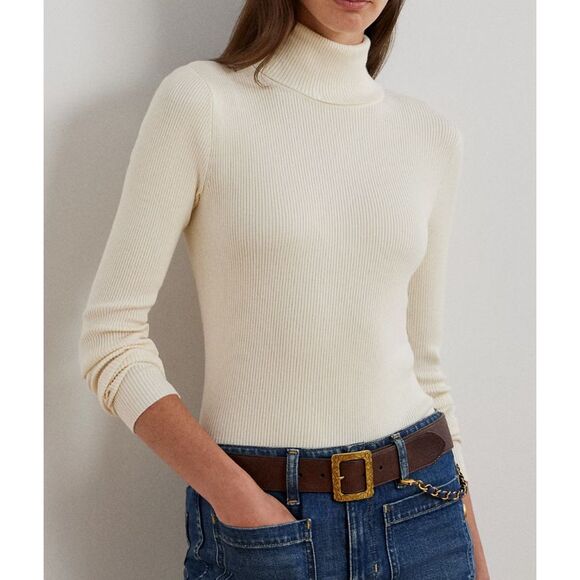 Lauren Ralph Lauren Women Sz 2XL Winter Cream L/S Ribbed Turtleneck Sweater - Picture 9 of 11